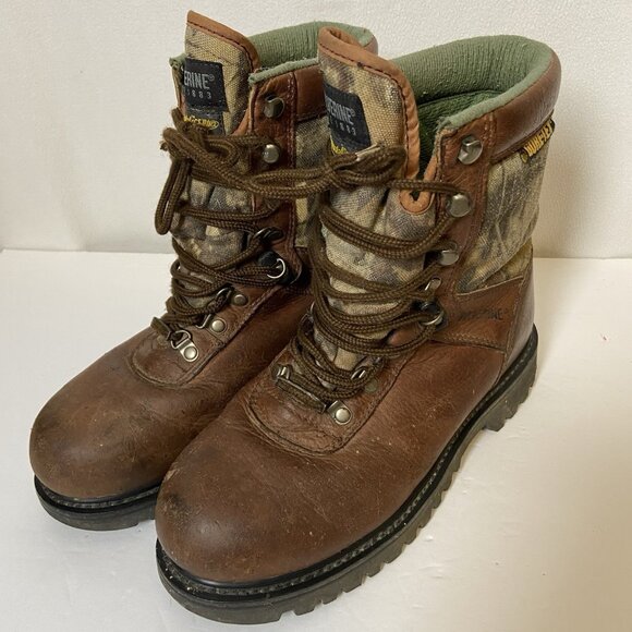 Wolverine Leather Work Boots Mens Sz 9.5 Brown Camo Gore-Tex Insulated Mid Calf - Picture 1 of 13